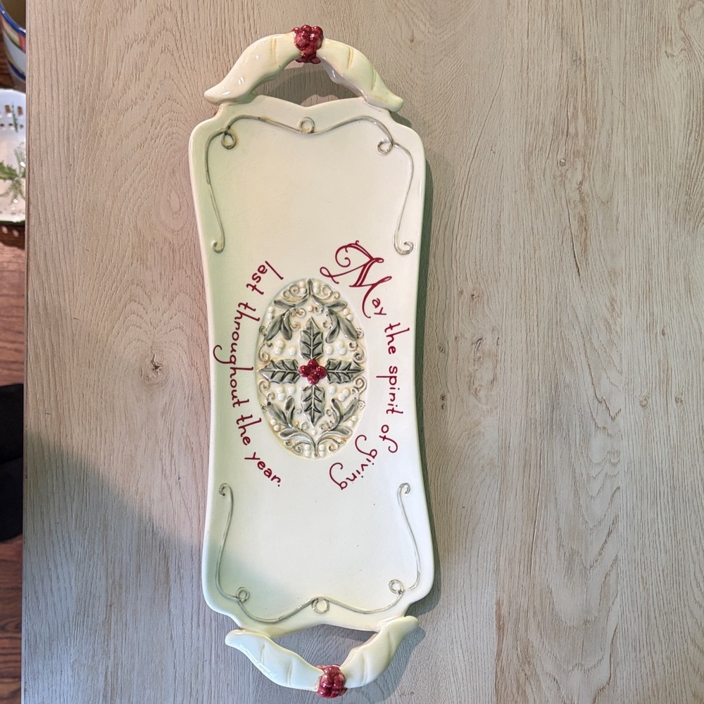 Decorative Cream and Red Ceramic Christmas Tray
